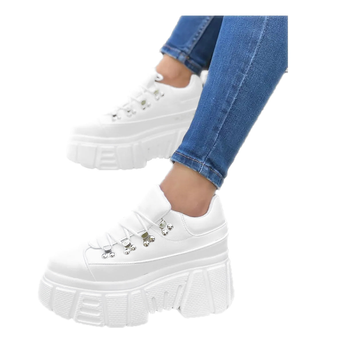 Women's Chunky Platform Tennis Set White + Laces + Cushioned Insoles